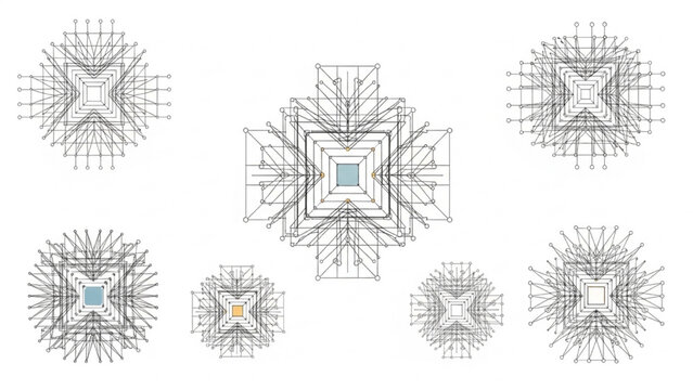 Intricate Geometric Abstract Designs with Symmetrical Patterns and Angular Structures