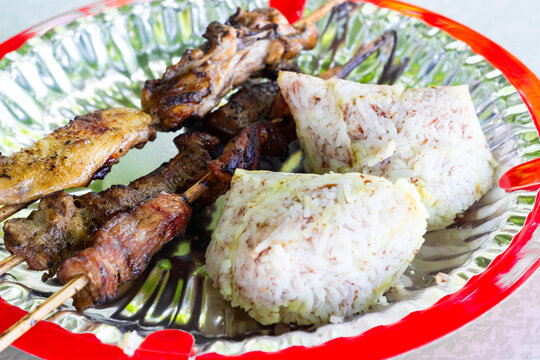Freshly cooked Filipino puso rice. Puso, or hanging rice, is a traditional Filipino delicacy from Cebu and the Visayas region