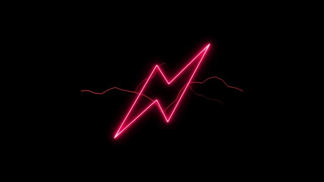 Abstract blue neon glowing electric zigzag lightning bolt line animation on black background, abstract glowing neon arrow illustration background