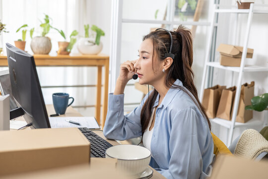 Stressed small business owner waiting for online order watching screen with worried, feeling uncertain about missing orders in home business crisis mode, Customer, service, communication, ecommerce