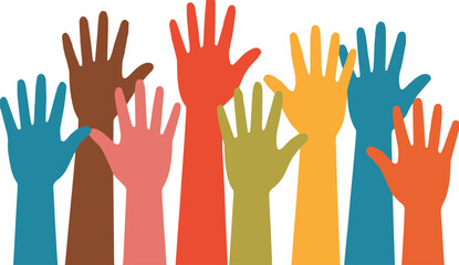 Fototapeta premium Hands raised for community participation