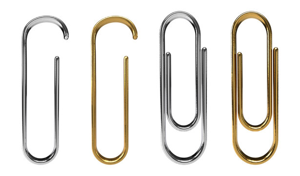 3d chrome silver gold paper clip isolated 