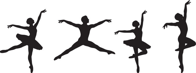 Silhouettes of ballet dancers in various poses on transparent background © GraphicGrove