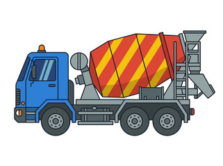 Fototapeta premium Flat cement mixer truck side view, clean minimal construction transport on white