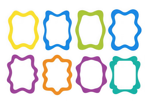 A set of colorful blank frames with wavy edges