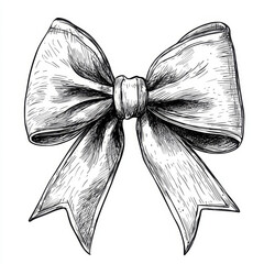 Obraz premium Detailed monochrome line drawing of a classic ribbon bow, featuring hand-drawn texture and shading against a simple white background