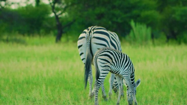 Zebra mother grooming baby zebra in Addo Elephant National Park.