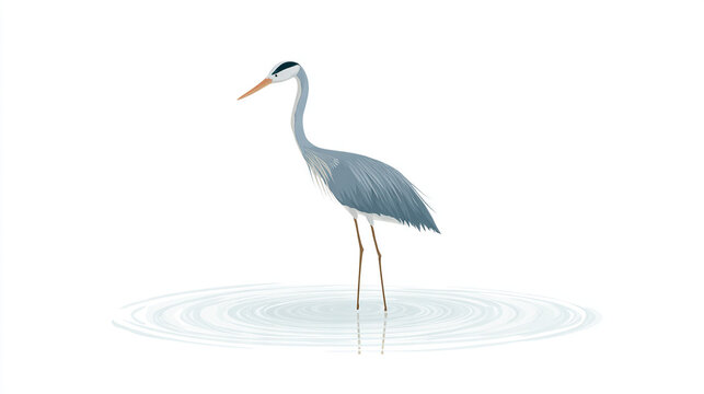 Grey Heron Standing on Calm Water