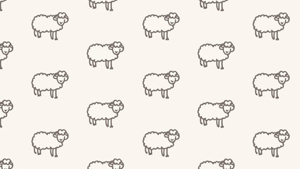 Obraz premium Minimalist sheep seamless pattern vector, cute hand drawn lamb outline illustration, simple farm animal wallpaper for nursery and textile design