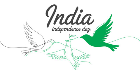 A minimalist continuous line art drawing of flying birds celebrating indian independence day. Vector, illustration © Kanu Art_Gallery