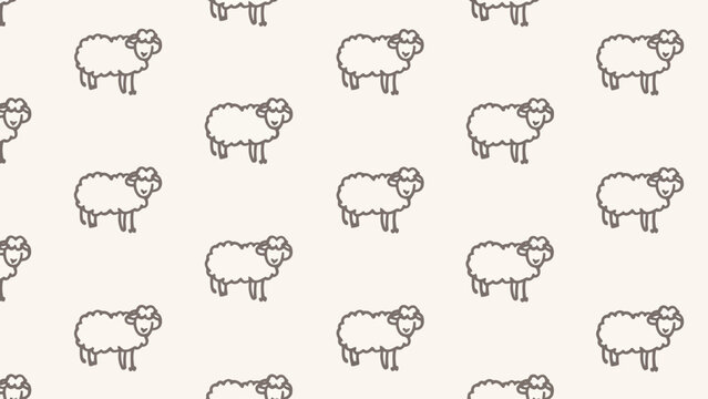 Minimalist sheep seamless pattern vector, cute hand drawn lamb outline illustration, simple farm animal wallpaper for nursery and textile design