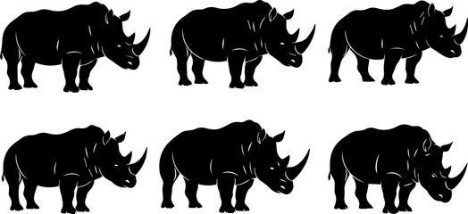 African Rhinoceros Silhouette Set for Wildlife Logo and Mascot Design © Vector 4 You