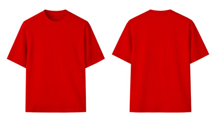 Vibrant Red Short Sleeve T-Shirt Mockup Front Side Back Views on Isolated Background © Drip