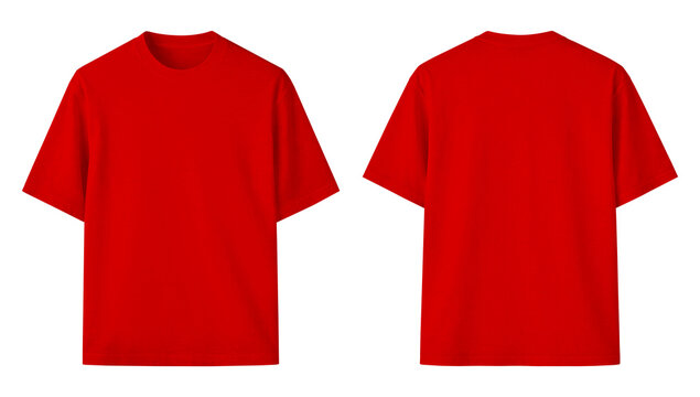 Vibrant Red Short Sleeve T-Shirt Mockup Front Side Back Views on Isolated Background