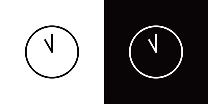 11時を指す丸い掛け時計のラインアイコン。白い線と黒い線のモノクロベクターイラスト