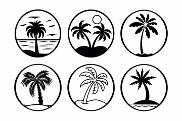 Obraz premium Tropical Palm Tree Beach Island Vector Icons Set.