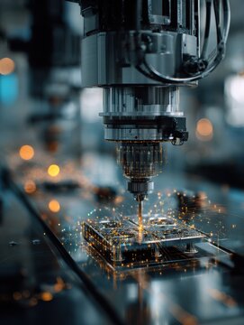 cnc machine automated production with a blured technology background