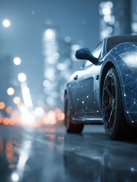 connected vehicle v2x technology with a blured technology background