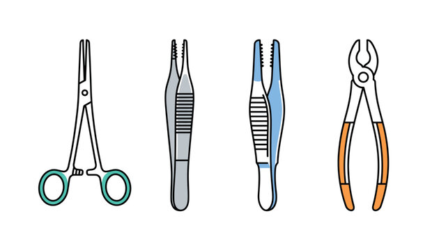 Four different types of medical forceps illustration.