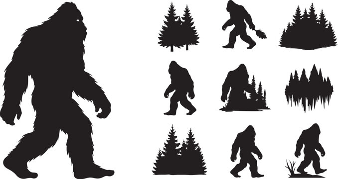 Bigfoot Silhouette Vector Graphics Set for Design Projects