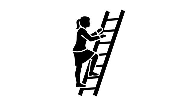 Businesswoman climbing up a ladder.