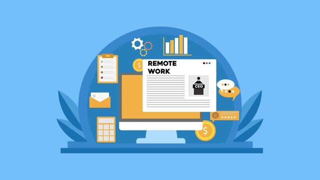 Remote work concept with digital collaboration, online communication and flexible business environment.