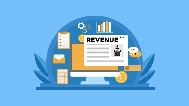 Revenue growth concept with financial income tracking and business performance analytics dashboard.