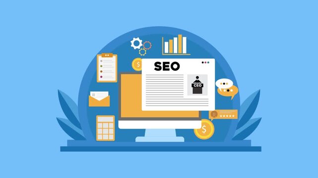 SEO digital marketing concept with search engine optimization, website ranking and online analytics dashboard.