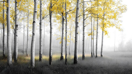 Fototapeta premium Misty Forest Path with Birch Trees in Autumn