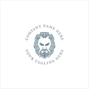 Vintage Zeus Poseidon Greek God Head Logo Illustration