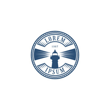 Vintage Lighthouse Beacon Badge Logo Vector Illustration