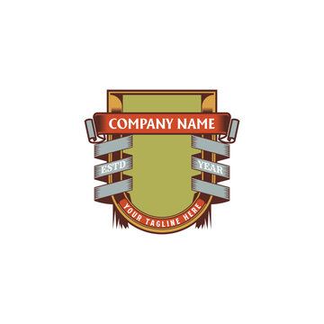 Vintage Blank Ribbon Shield Badge Logo Vector Illustration
