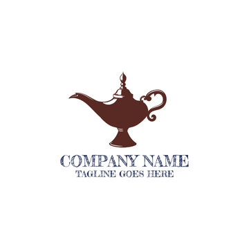 Vintage Magic Genie Lamp Logo Vector Illustration