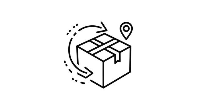 Delivery box with tracking icon and circular arrows indicating logistics and shipping