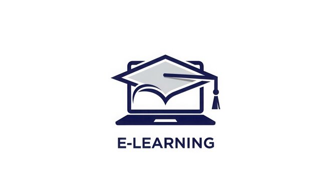 E-learning logo with graduation cap on laptop