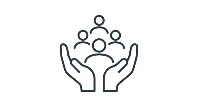 caring hands supporting a diverse group of people icons symbolizing community team unity social welfare and protective care.