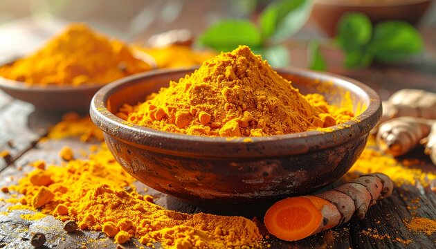 bubuk kunyit di atas meja