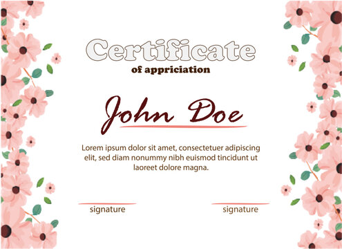 Elegant Pink Floral Certificate of Appreciation Template for Events, Awards, and Creative Recognition