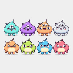 Fototapeta premium Adorable collection of colorful cartoon monsters with various eyes and expressions.