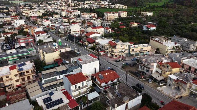Aerial of Suburbs and National Road Patras