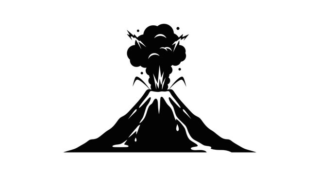 Erupting Volcano Mountain Silhouette Icon.
