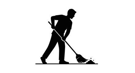 Fototapeta premium Man cleaning with a broom.
