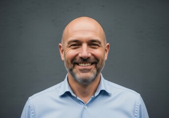 Obraz premium Close up portrait of smiling mature bald man with beard with middle aged