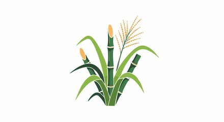 Fototapeta premium Sugarcane Plant Illustration with Green Stalks and Leaves