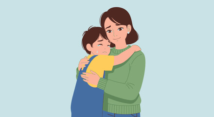 Woman Hugging Little Girl Embrace.