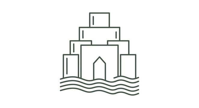 ancient temple ziggurat a stepped pyramid architectural icon historical landmark floating on wavy water ideal for travel.