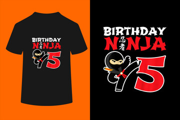 Birthday Ninja - 5 Year Old Ninja Birthday Party Theme T-Shirt  © ben