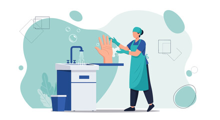 Fototapeta premium Hygiene Concept: Person Washing Giant Hand Under Running Water, Bubbles, Soap Dispenser