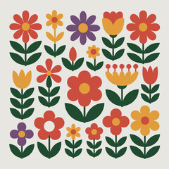 Scandinavian Style Floral Pattern Flat Vector Illustration © Ritaaym