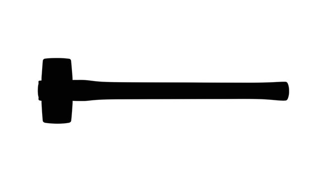 Silhouette of a heavyduty rubber mallet with a long handle.